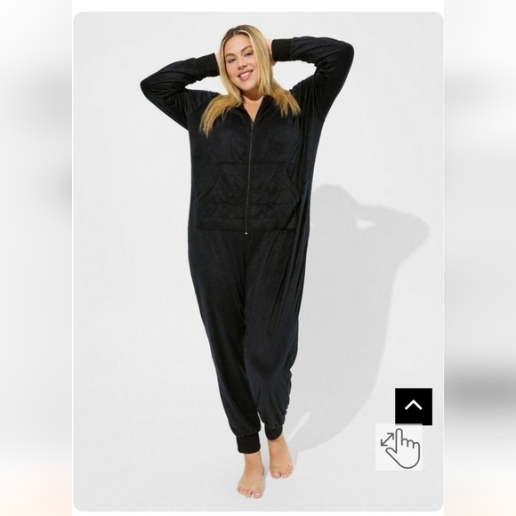 Torrid Fleece Pom Ears Heart Pocket Lounge Onesie black 3x 4x - Picture 7 of 10